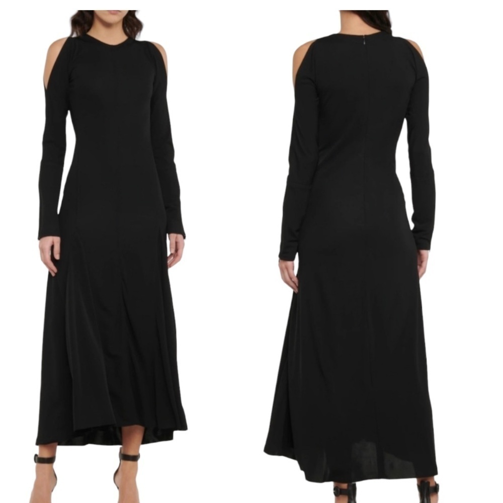 Victoria Beckham $1250 Long Sleeve Cold Shoulder Black Jersey Dress NWT US10